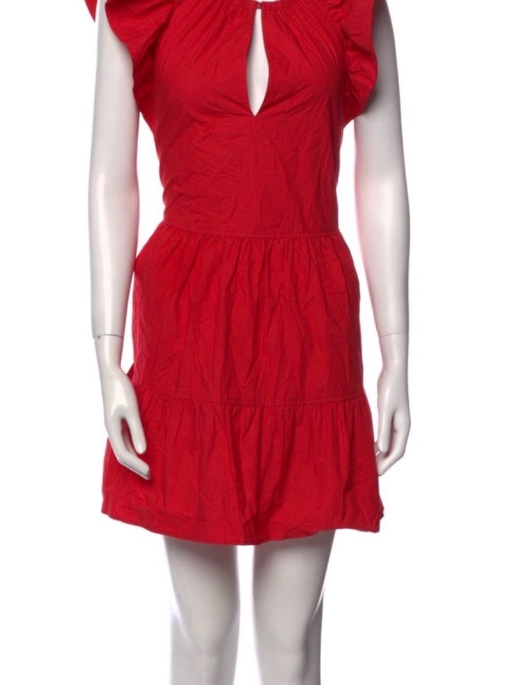 A.L.C. Red Keyhole Ruffle Sleeve Mini Dress